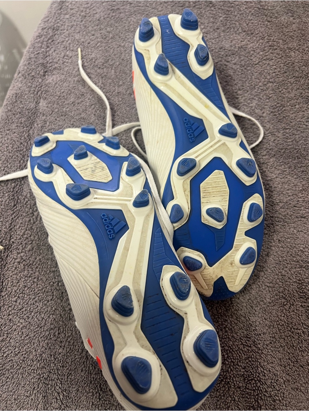 adidas Messi  White and Blue Soccer Cleats with Molded Studs